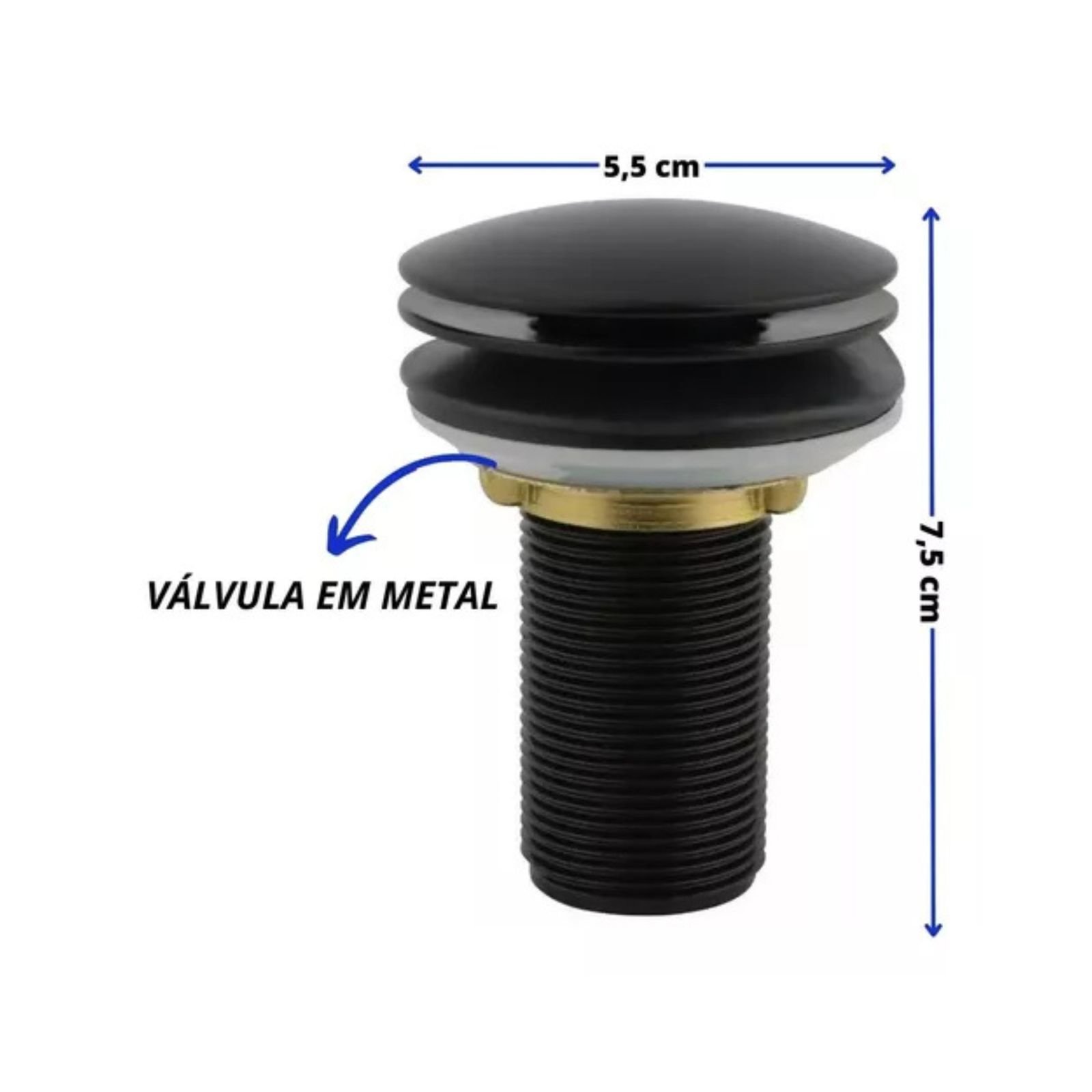 Valvula Ralo Click Preto Fosco Pia Lavatório Cuba Metal 7/8 - 4