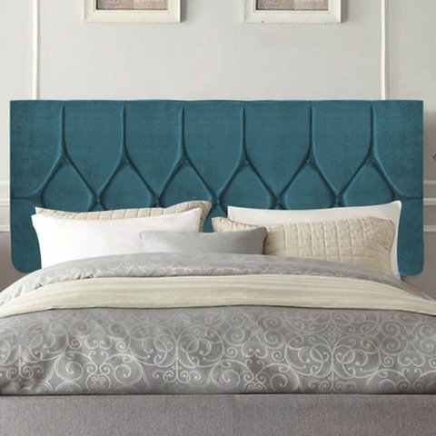 Painel Estofada Istambul Botão Capitonê 90cm Solteiro para Cama Box Quarto Suede Azul Turquesa -