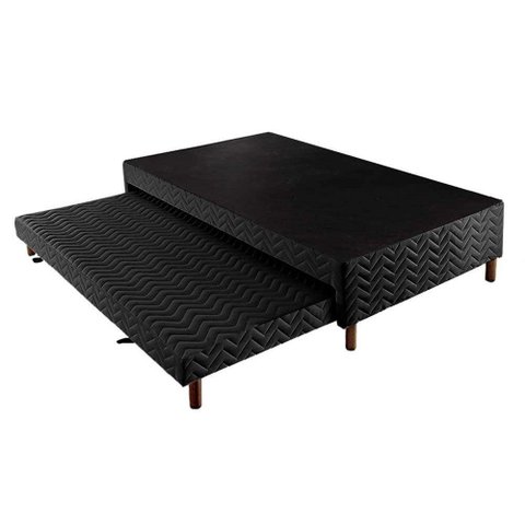 Cama Box Base c/Auxiliar com Auxiliar Sommier Rústico Bordado Black (88x188x30) - Paropas