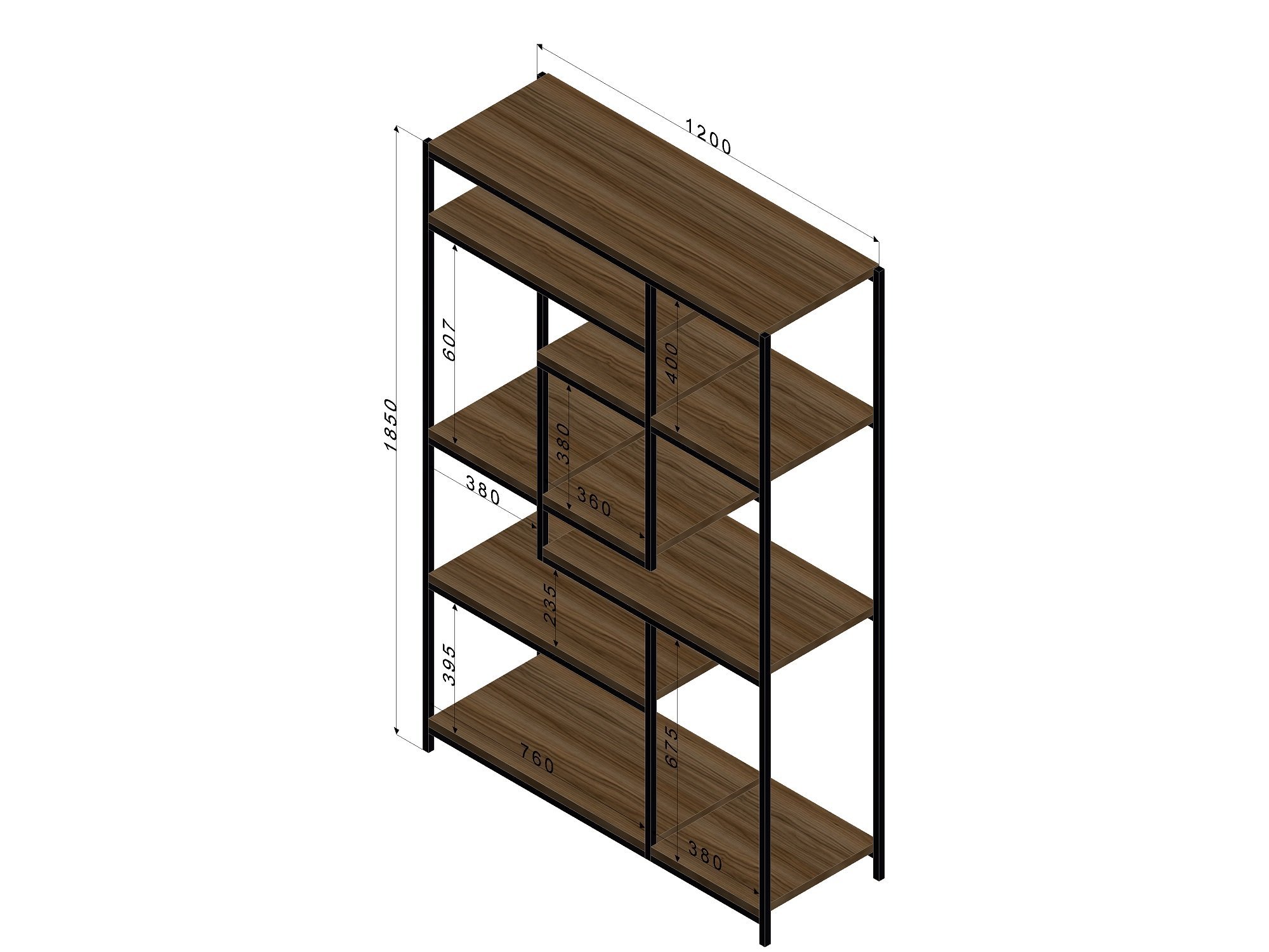 Estante Modular Metal e Madeira 120cmx30cmx185cm - Preto - Estante Modular, Estante Industrial, Esta - 3