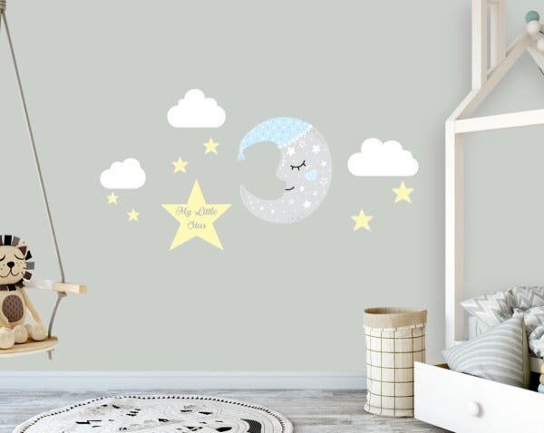 Adesivo de Parede Infantil Lua Touca Azul My Little Star | MadeiraMadeira