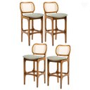 Ver imagem 1 de Kit 4 Banquetas Alta para Bancada Decor Encosto Rattan Madeira Imbuia Linho Linho Verde L84 Rmi