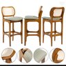 Kit 4 Banquetas Alta para Bancada Decor Encosto Rattan Madeira Imbuia Linho Linho Verde L84 Rmi - 2