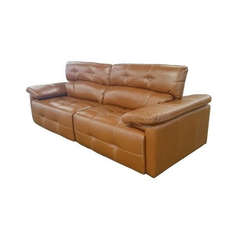 Sofá Retrátil e Reclinável de Couro Queen - 2,60M - Conhaque com Brilho