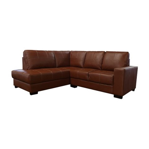 Sofá de Couro Canto Marrocos 2 Lugares - Chaise Esquerda - Conhaque com Brilho