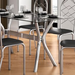 Conjunto de Mesa Leon 150x80cm com 6 Cadeiras Nice Cromado e Tampo de Vidro Tubform - 2
