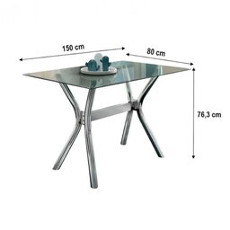 Conjunto de Mesa Leon 150x80cm com 6 Cadeiras Nice Cromado e Tampo de Vidro Tubform - 6