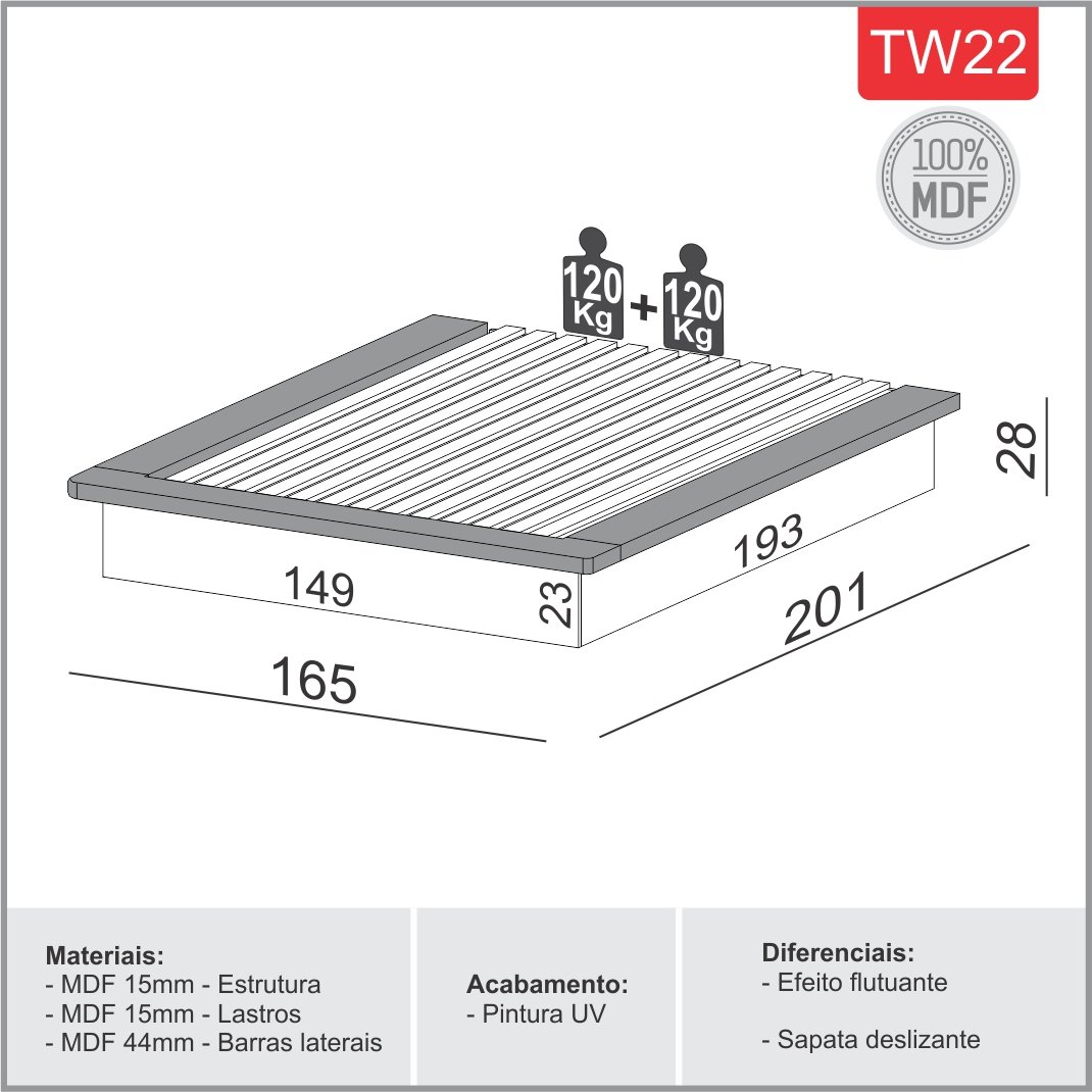 Cama Japonesa Casal Baixa sem Cabeceira Mdf Tw22 Dalla Costa - Freijó - 3