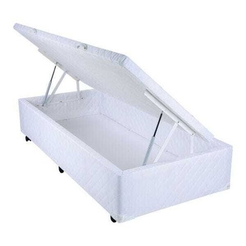 Cama Box Baú Solteiro Branco em Tecido com Pistão - 096x203