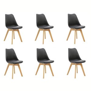 Kit 6 Cadeiras Saarinen Wood com Estofamento Pés de Madeira Preto