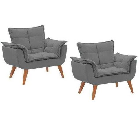 Kit 2 Poltronas Decorativas Opala Suede Cinza