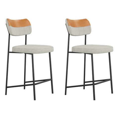 Kit 02 Banquetas Médias Cozinha Lila Couríssimo Whisky Linho Cinza - Abmaza