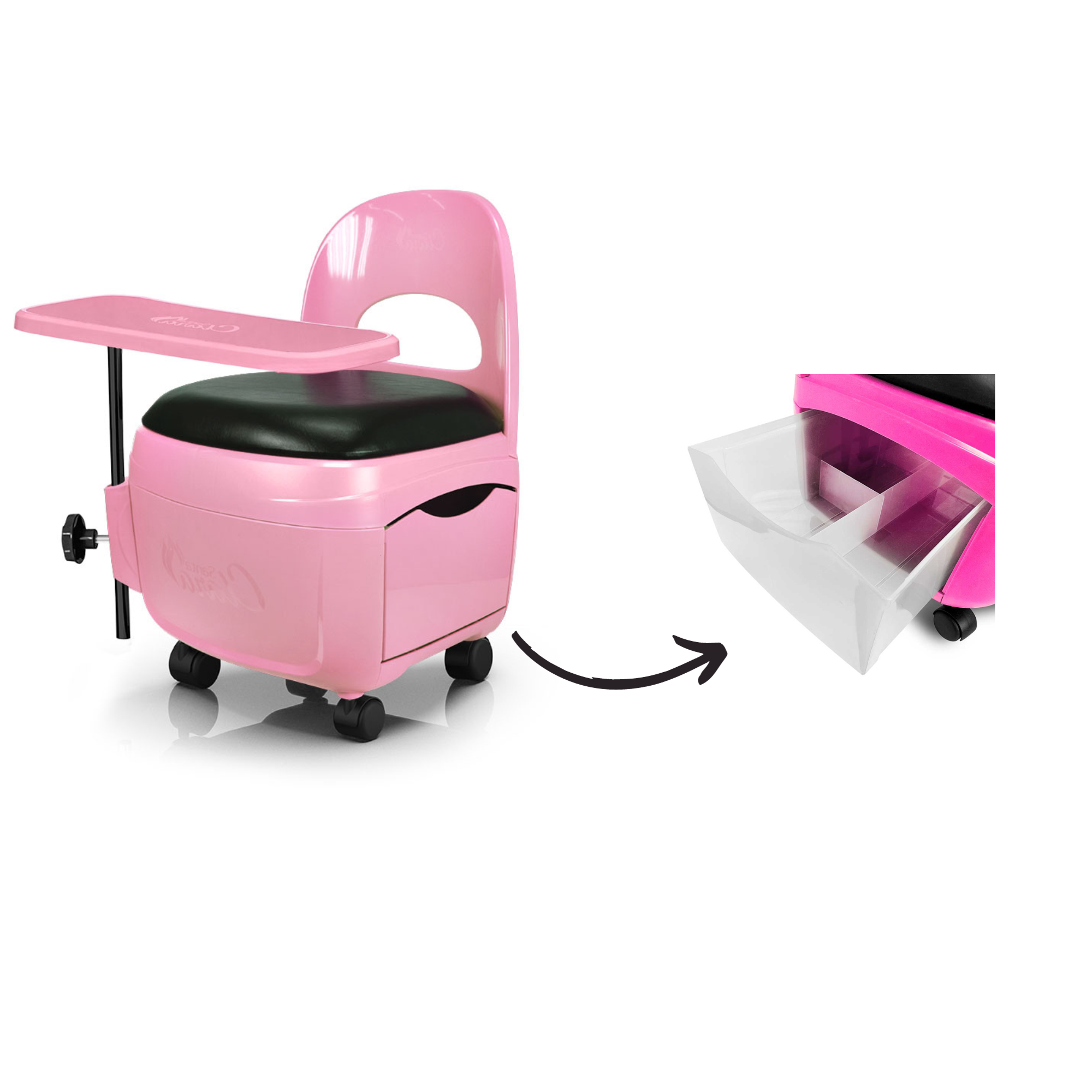 Cadeira Rosa Cirandinha Manicure Pedicure Gaveta Suporte Pés - 3