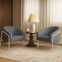 Ver imagem 1 de Poltrona Sala Industrial Alta Champanhe Kit 2 Stella Linho Grafite D03 - D’Rossi