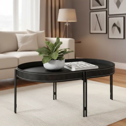Mesa de Centro 35x93 com Detalhes em Couro Virginia Edecasamoveis