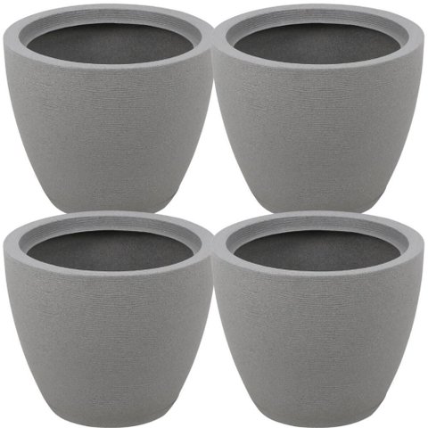 Kit 4 Vasos para Plantas Tramontina Asteca Plástico Granito Cinza Folhagens Flores Jardim Casa