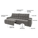 Ver imagem 3 de Sofá Connect Premium 2,30m Assento Retrátil/reclinável com Porta Copos e Entrada Usb Suede Cinza