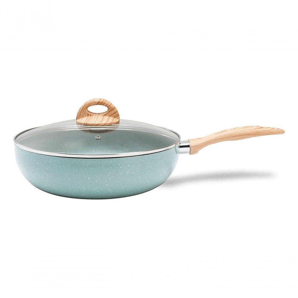 Panela Wok com Tampa Fundo de Indução 28 Cm 3,4 L Revestimento Cerâmico Antiaderente Verde