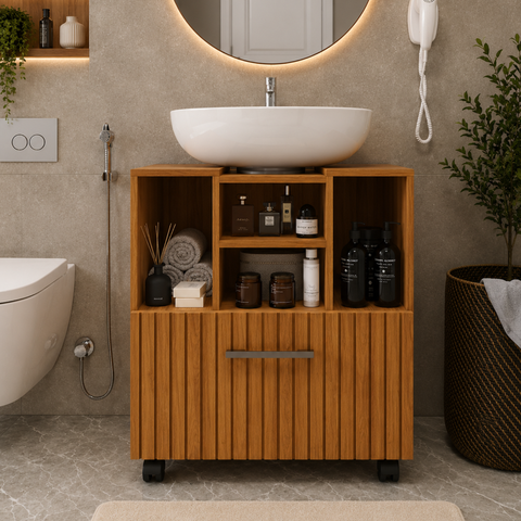 Gabinete para Banheiro Compacto com Porta Basculante Jasper - Freijó