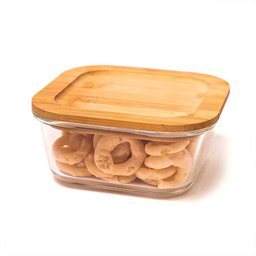 Pote de Vidro Hermético com Tampa Quadrado de Bambu 300mL - Casambiente - 2