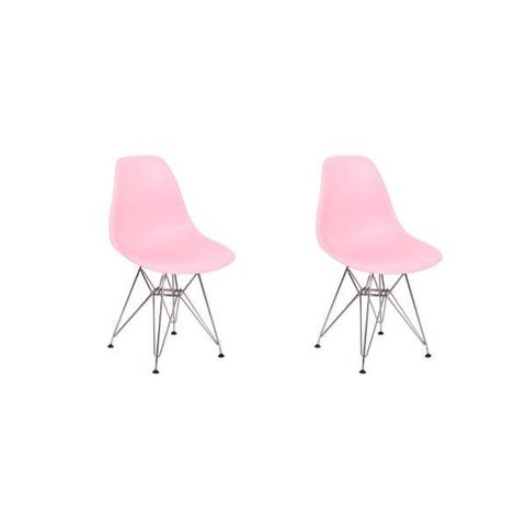 Kit 2 Cadeiras Charles Eames Eiffel Base Metal Design - Rosa