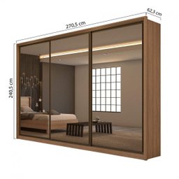 Guarda-Roupa Casal com 3 Espelhos 3 Portas de Correr 6 Gavetas Spazio Super Glass Lopas - 4