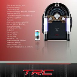 Caixa de Som Trc 210B 35W Rms Bluetooth Portátil Entrada USB Rádio Fm - 5