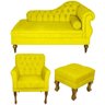 Kit Recamier Sofá Divã Cancun + Poltrona Bia + Puff Bia - Sued Amarelo - 1