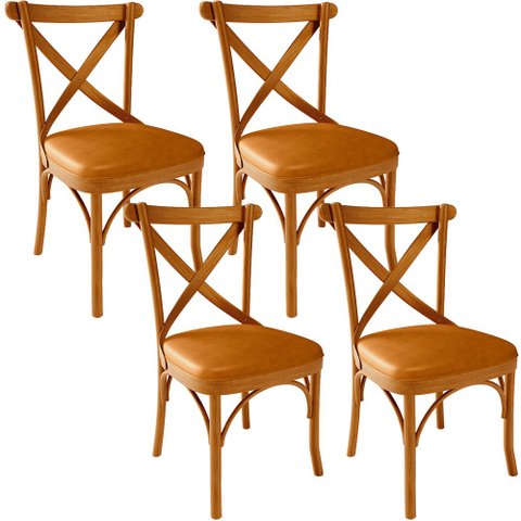 Kit 04 Cadeiras Para Sala de Jantar e Estar Living Estofada Ávila L02 Couríssimo Whisky - Lyam Lyam 