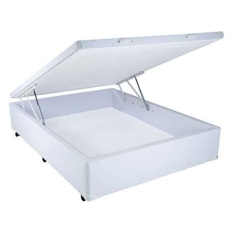 Cama Box Baú Casal Branco em Corino com Pistão - 138x188