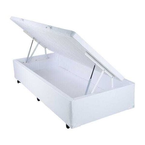 Cama Box Baú Solteiro Branco em Corino com Pistão - 88x188