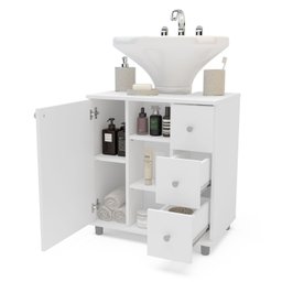 Gabinete de Banheiro de Encaixar na Pia com 1 Porta e 3 Gavetas 60cm Branco Politorno - 3