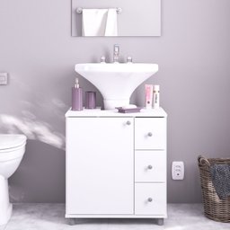 Gabinete de Banheiro de Encaixar na Pia com 1 Porta e 3 Gavetas 60cm Branco Politorno - 2