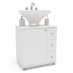 Gabinete de Banheiro de Encaixar na Pia com 1 Porta e 3 Gavetas 60cm Branco Politorno - 7