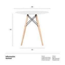 Mesa de Jantar Redonda Eames 0,80 Mdf Branca Bulk - 4