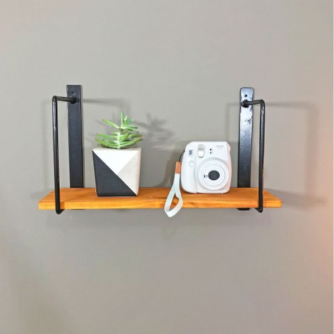 Prateleira de Parede Bracket Industrial 50cm Carvalho e Preto