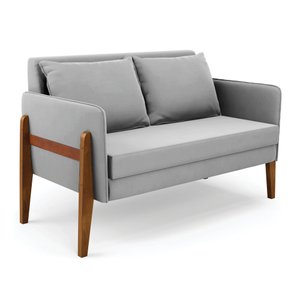 Namoradeira 2 Lugares Lana Suede Base de Madeira - D'Rossi DRossi Cinza