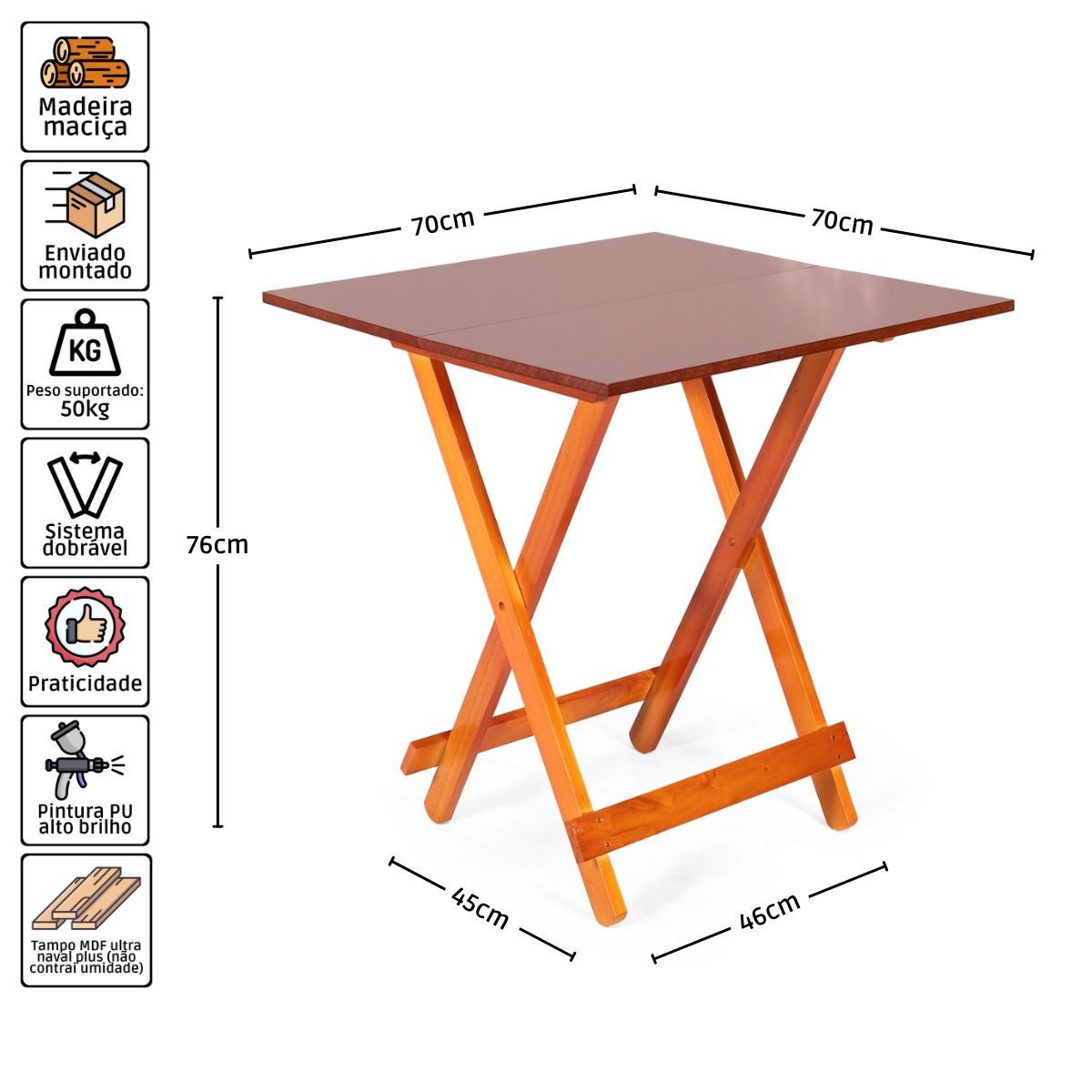 Mesa 70x70 Dobrável Mel - Móveis Britz - 4