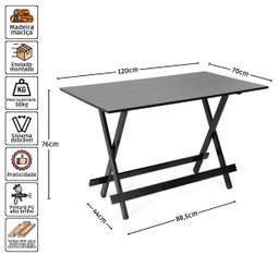 Mesa Dobrável 1,20x70 Preta - Móveis Britz - 4