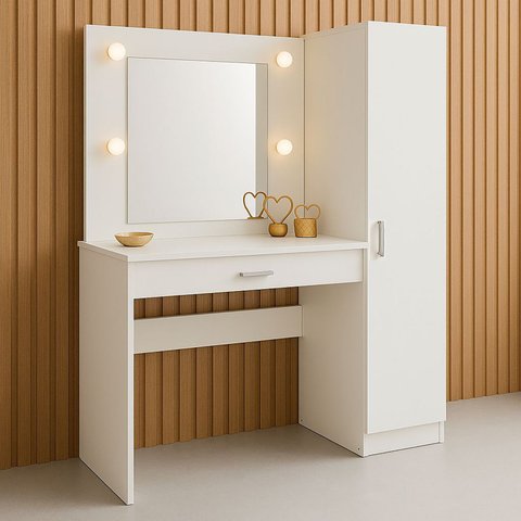 Penteadeira Camarim com Espelho e Iluminação 1 Porta e 1 Gaveta