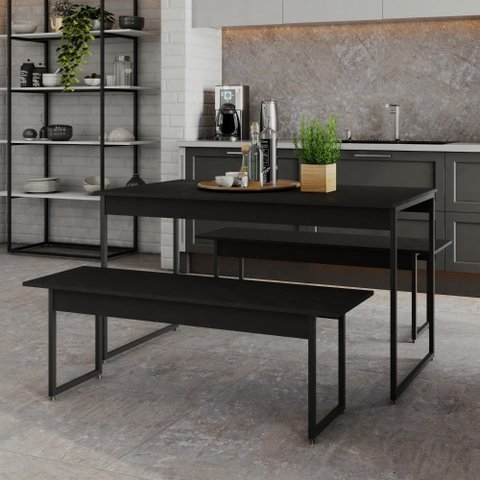 Mesa de Jantar Tub C-02 Bancos Preto Ônix - Est.preta Preto Ônix - Est.preta