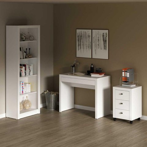 Kit para Escritório com Mesa Estante 5 Nichos e Gaveteiro Br Cor:branco