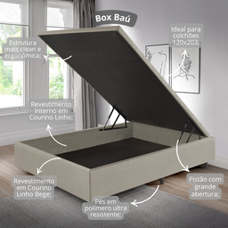 Cama Box Baú Viúva 120x203x42 Cm Corino Linho com Pistão a Gás - 6
