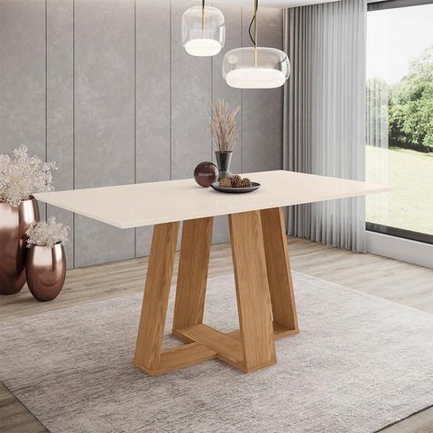 Mesa de Jantar Lins 160 Cm Ambiente Canto Reto sem Vidro Nature Off White – Henn