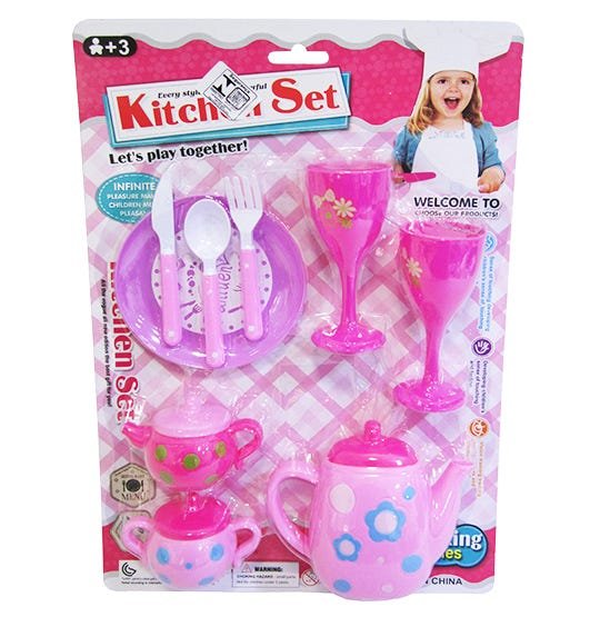 KIT COZINHA INFANTIL COM TACA E ACESSORIOS KITCHEN SET 9 PECAS NA CARTELA - 1