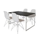 Ver imagem 2 de Mesa Industrial Base Ferro Branco Tampo 137x90 Preto 4 Cadeiras Ferro Branco Assento Branco