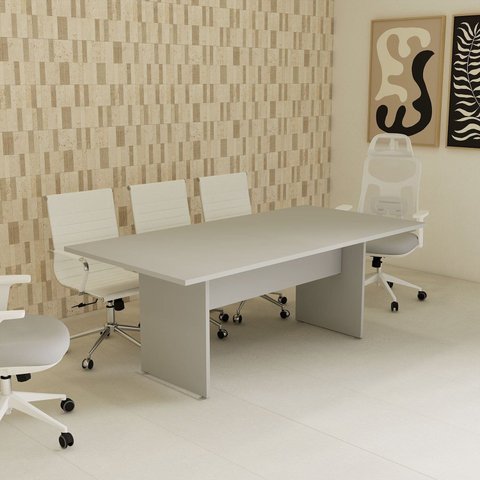 Mesa Reunião 8 Lugares 200cm x 100cm Retangular Executiva com Pé Painel para Escritório Corporate Cinza