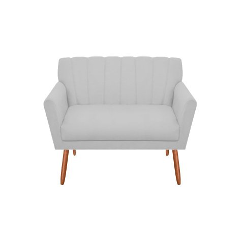 Namoradeira Decorativa Cecília Couro Branco 2 Lugares Pés Madeira Mz Decor