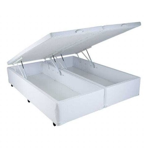 Cama Box Baú Queen Size Branco em Corino com Pistão - 158x198