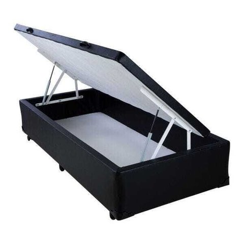 Cama Box Baú Solteiro Black em Corino com Pistão - 88x188
